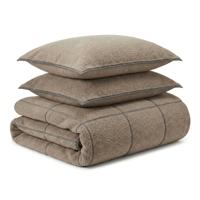 Dekbedovertrek Teddy Trim - Taupe Antraciet - Tweepersoons (200x200 Cm) - Taupe Microvezel Teddy - Effen - Sleeptime - Dekbed-Discounter.nl