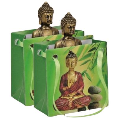 Klein cadeau Boeddha beeld - 2x - rood/goud - in cadeautasje - H5,5 cm