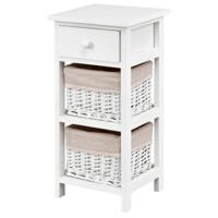 3-Laags Nachtkastje met Lade en 2 Opbergmanden 28 x 26 x 59,5 cm Wit +Beige