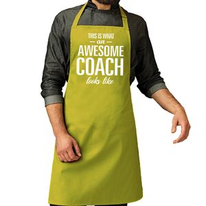 Awesome coach kado bbq/keuken schort lime groen voor heren   -