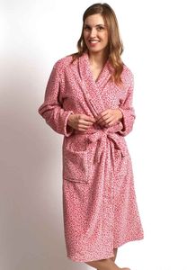 Ochtendjas dames luipaard roze - flanel fleece