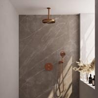 BRAUER Stripe Thermostatische Inbouw Regendouche - 3-weg - rond - SET 42 - 25cm douchekop - plafondarm - 3-standen handdouche - doucheslang - wandaansluitbocht - koper geborsteld PVD 5-GK-447