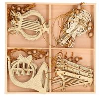 16x Houten kersthangers muziekinstrumenten ornamenten goud 6-7 cm
