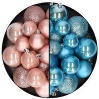 Kerstballen 60x stuks - mix lichtroze/ijsblauw - 4-5-6 cm - kunststof - Kerstbal