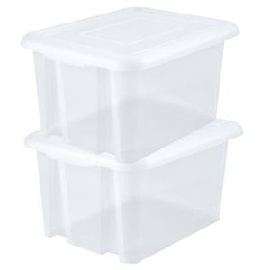 4x stuks kunststof opbergboxen/opbergdozen wit transparant L65 x B50 x H36 cm stapelbaar