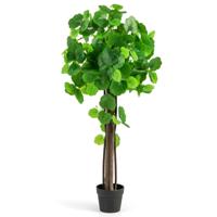 Kunstplant 110 cm Kunstplant Sierappelboom Kunstboom met Pot Groene Planten met Realistische Bladeren en Houten Stam Groen