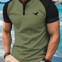 Bon&Bon Men's Graphic Henley T-Shirt - Grey Raglan Sleeve Summer Tee Army Green / XXXL