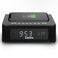 Stereo FM Wekkerradio Bluetooth®, USB en draadloze QI oplader Lenco CR-580BK Zwart - thumbnail