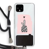 Zwart-wit cactus: Pixel 4 Transparant Hoesje met koord