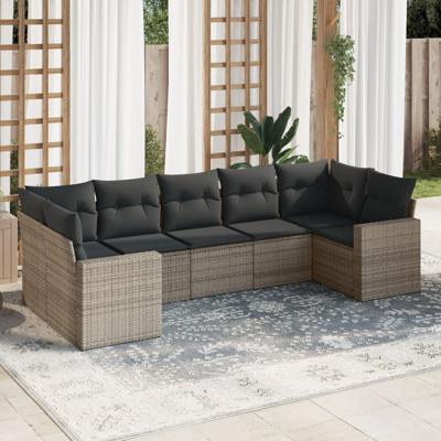 7-delige Loungeset met kussens poly rattan grijs