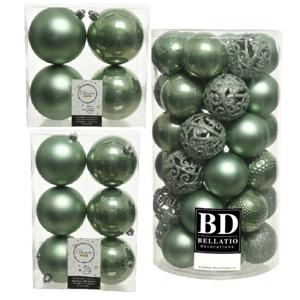 Kerstversiering kunststof kerstballen salie groen 6-8-10 cm pakket van 57x stuks - Kerstbal