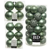 Kerstversiering kunststof kerstballen salie groen 6-8-10 cm pakket van 57x stuks - Kerstbal - thumbnail