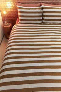 vtwonen Bold Stripe Dekbedovertrek, 2 kussenslopen Licht bruin 200 x 200/220 cm + 2x 60 x 70 cm