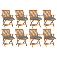 Tuinstoelen 8 st inklapbaar met kussens massief teakhout
