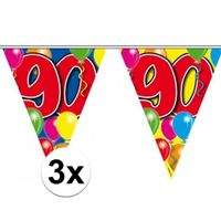 3x Leeftijd vlaggenlijnen 90 jaar - thumbnail