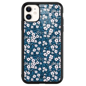 iPhone 11 glazen hardcase - Bloemen blauw