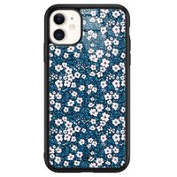 iPhone 11 glazen hardcase - Bloemen blauw