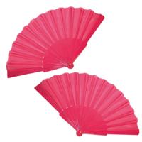 Handwaaier/Spaanse waaier - 2x stuks - roze - polyester - Verkoeling in de zomer - 41 x 22 cm