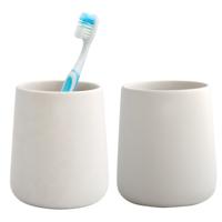 Badkamer beker / tandenborstelhouder Earth Serie - 2x - Keramiek - ivoor wit - 8 x 10 cm