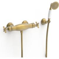 Douchekraan Tres Clasic | Opbouw | Thermostaatkraan | 1-weg | hoh 15 cm | 2-knops | Vintage | Messing mat