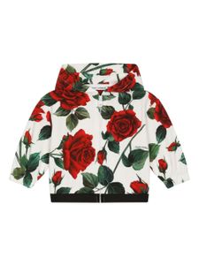 Dolce & Gabbana Kids hoodie zippé à fleurs - Blanc