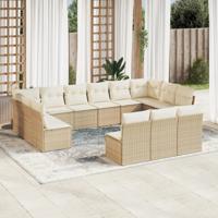 13-delige Loungeset met kussens poly rattan beige