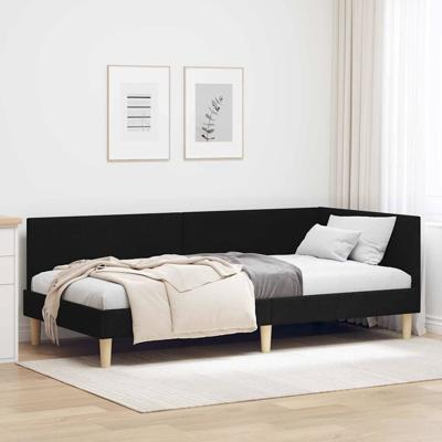 Hoekbedframe Zwart 90 x 200 cm Stof en Gemproviseerd hout