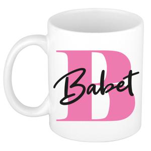 Naam mok Babet - roze - wit - keramiek - 300 ml - verjaardag/cadeau beker