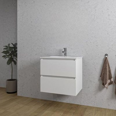 Adema Chaci Badkamermeubelset - 60x46x57cm - 1 ovale keramische wasbak wit - 1 kraangat - 2 lades - mat wit SW1212762/SW718716