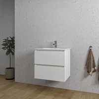 Adema Chaci Badkamermeubelset - 60x46x57cm - 1 ovale keramische wasbak wit - 1 kraangat - 2 lades - mat wit SW1212762/SW718716