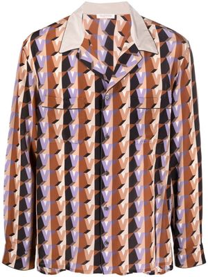 Valentino Garavani chemise en soie à imprimé graphique - Marron