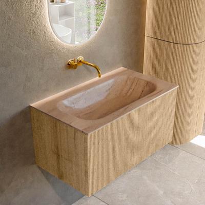 Badmeubel Mondiaz Kurve-Dlux | 80 cm | Meubelkleur Oak | Wastafelkleur Saba | Solid surface | Wasbak midden spoelbak | Zonder kraangat(en)