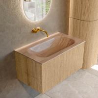 Badmeubel Mondiaz Kurve-Dlux | 80 cm | Meubelkleur Oak | Wastafelkleur Saba | Solid surface | Wasbak midden spoelbak | Zonder kraangat(en)