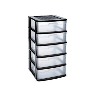 Ladeblok/bureau organizer met 5x lades zwart/transparant L40 x B39 x H81 cm