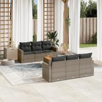 7-delige Loungeset met kussens poly rattan grijs