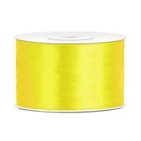 1x Gele satijnlint rollen 3,8 cm x 25 meter cadeaulint verpakkingsmateriaal   - - thumbnail