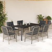 7-delige Tuinset met kussens poly rattan grijs