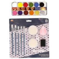 Faram Party kinder schminken set 12-kleuren basic met grimeer gereedschap 10-delig