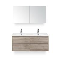 Dante Badmeubelset 120 cm - 4 laden Craft Oak - Keramische Wastafel Wit Cover - met Spiegelkast