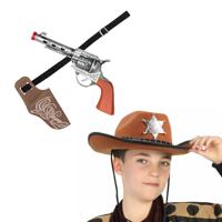 Carnaval Verkleed set - Cowboy hoed bruin met holster met een revolver - voor kinderen