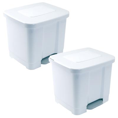 2x vuilnisbak/pedaalemmer - 2-vaks - wit - 35 liter - 43 x 38 x 38 cm - kunststof