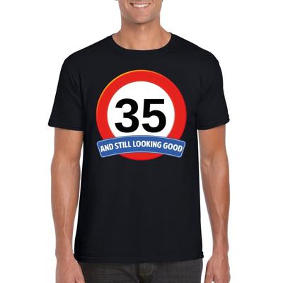 35 jaar and still looking good - t-shirt verkeersbord print - zwart - heren - verjaardag