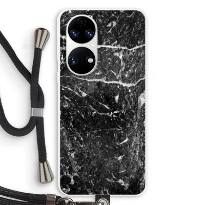 Zwart marmer: Huawei P50 Transparant Hoesje met koord
