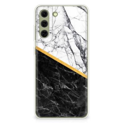 Samsung Galaxy S21FE | TPU | Siliconen hoesje | Marmer Wit Zwart - Origineel Cadeau Man
