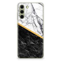 Samsung Galaxy S21FE | TPU | Siliconen hoesje | Marmer Wit Zwart - Origineel Cadeau Man