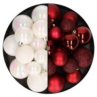 Kerstballen 60x stuks - mix donkerrood/parelmoer wit - 4-5-6 cm - kunststof - Kerstbal