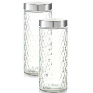 2x Glazen voorraadpotten/bewaarpotten 2000 ml geruit 11 x 27 cm