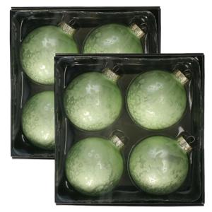 Luxe kerstballen - 8x stuks - 8 cm - olijf groen - glas - ice finish - kerstversiering