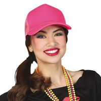 Guirca Carnaval baseballcap petje - fluor roze - verkleed accessoires - volwassenen - Eighties/disco   -