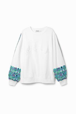 Sweatshirt pofmouwen borduursels - WHITE - XL